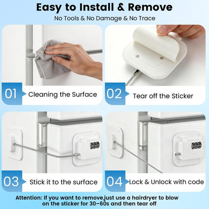 SUR-CIEL 1PC Fridge Lock with Code, Refrigerator Locks, Cabinet Locks Baby Proofing, Combination Lock for Refrigerator, Freezer, Closets, Cabinets, Drawers, Doors and Windows, NO Drilling