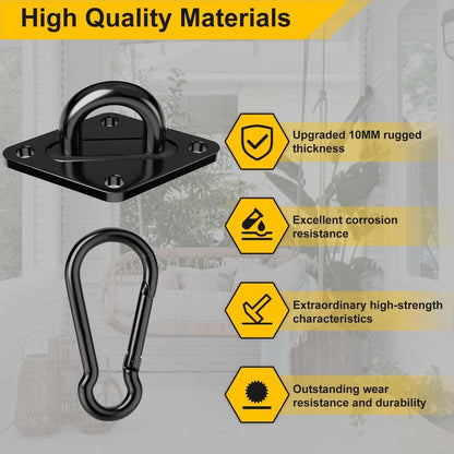 Morzejar Heavy Duty Black Hammock Hooks Screws Bolts Included, Over 1700 lb Rust-Resistant Swing Hook Hardware, M10 Hanging Kit for Porch Yoga Seat Trapeze (Indoor/Outdoor)