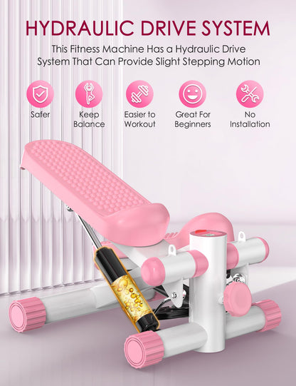 KitGody Steppers for Exercise at Home, Stair Stepper with Resistance Bands 330LBS Capacity, Pink Mini Stepper for Home Full Body Workout