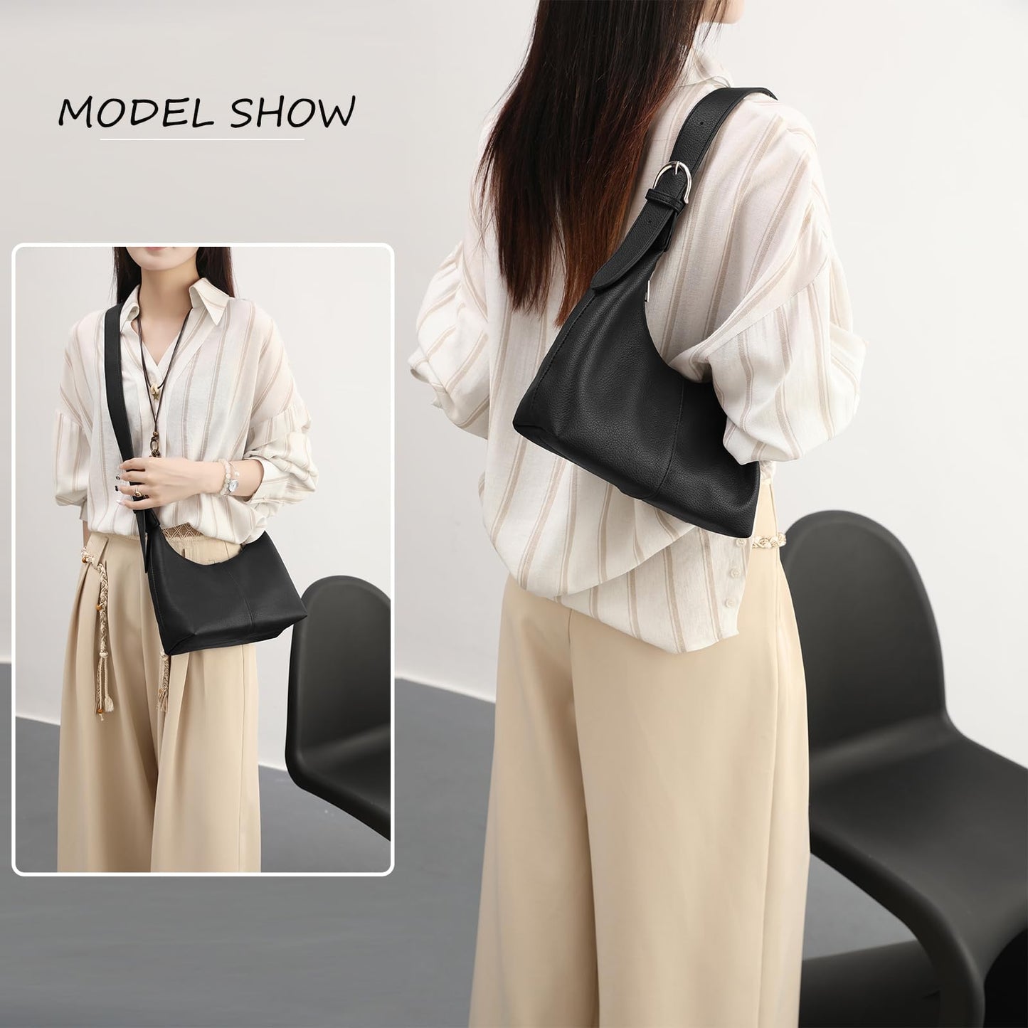 NIUEIMEE ZHOU Hobo Bags for Women Soft Vegan Leather Crescent Shoulder Handbag Slouchy Tote Crossbody Purses