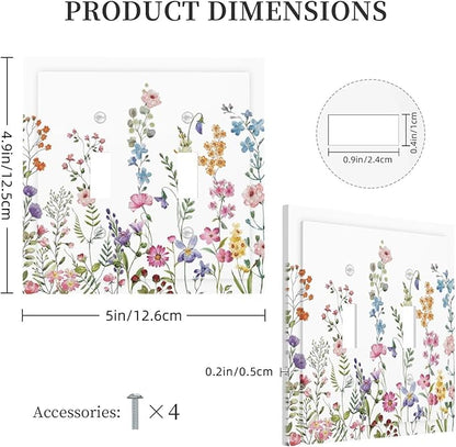 Rustic Wild Floral Vintage Watercolor Flower Double Toggle Light Switch Cover Decorative 2 Gang Wall Plate Electrical Switchplate Faceplate for Bathroom Kitchen Decorate Accessories