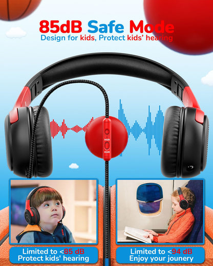 awatrue Kids Headphones Wired Toddler with Microphone, Over-Ear Headphones, 85/94dB Volume-Limiting, 3.5mm Jack, Foldable On-Ear Design - Safe & Comfortable for Learning & Entertainment