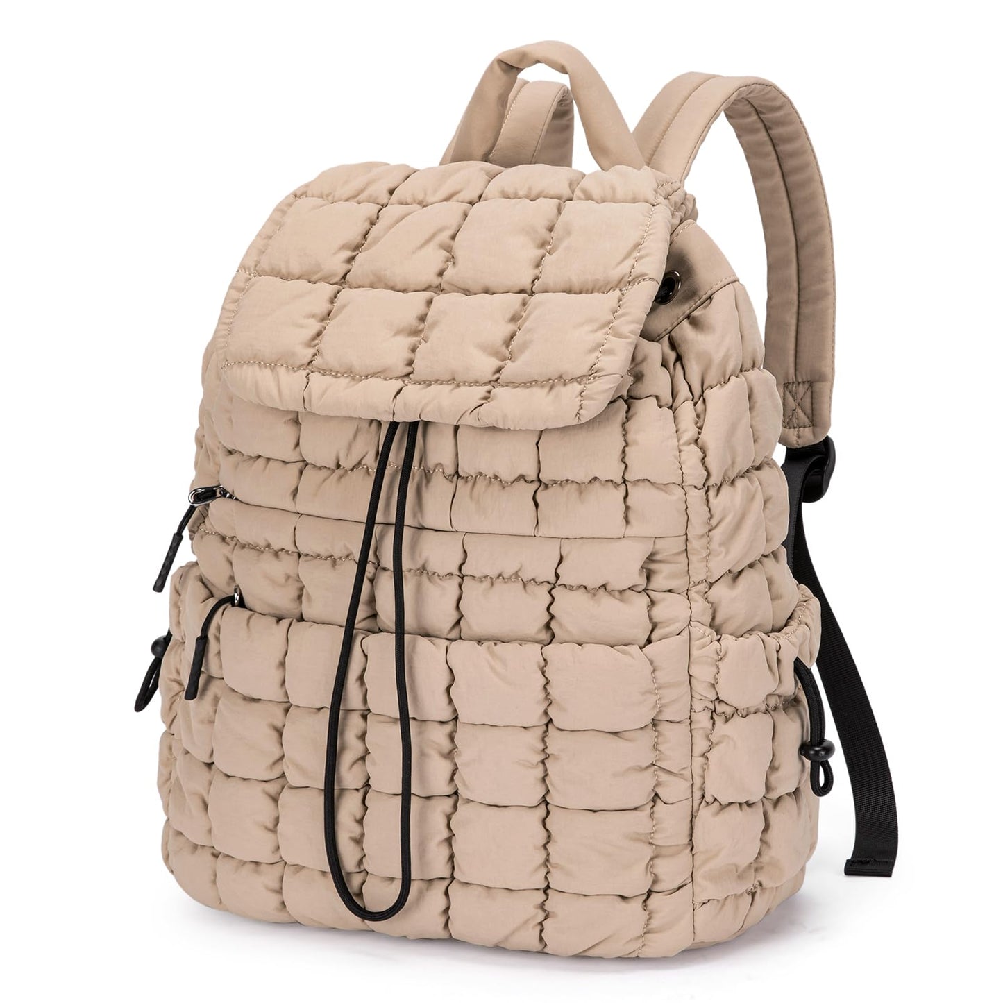 CLUCI Puffy Quilted Backpack for Women, Casual Lightweight Daypack for Women Travel (Khaki)
