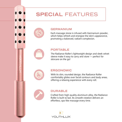 Radiance Roller - Germanium Stone Uplifting Face Beauty Massage Tool/Roller/Wand for Skin Tightening, De-Puffing, Sculpt/Lift, Anti-Aging | Uplift Face Roller, Facial Roller (Rose Gold)