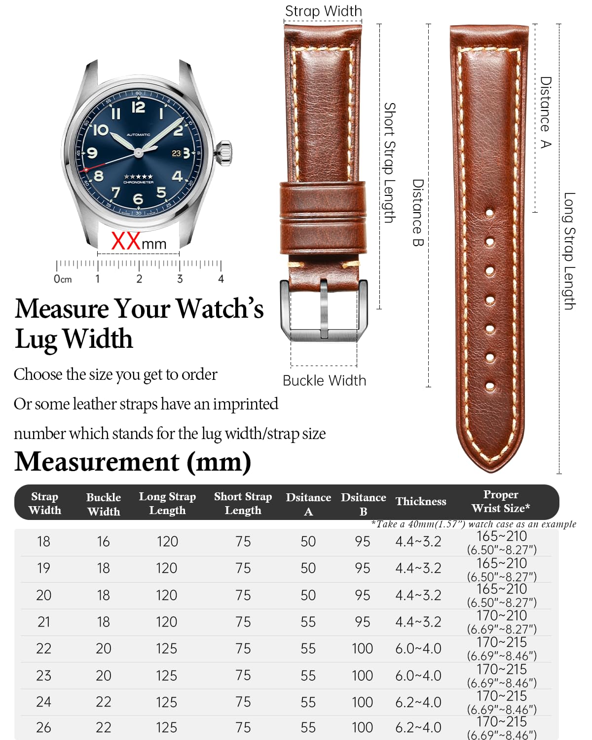 REZERO Watch Band, Vintage Oil Wax Leather Watch Straps 18mm 19mm 20mm 21mm 22mm 23mm 24mm 26mm Watch Belt for Men Women