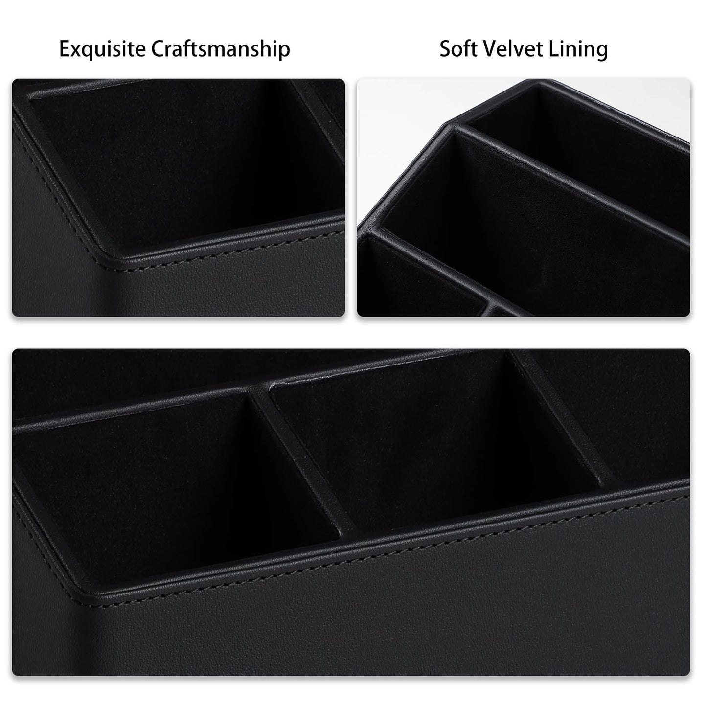 Cretkhp Desk Organizer Caddy with 5 Compartments for Office Art Supplies, PU Leather Nightstand Organizer Pencil Pen Desk Caddy for Home, Desktop TV Remote Control Holder Storage (Black)