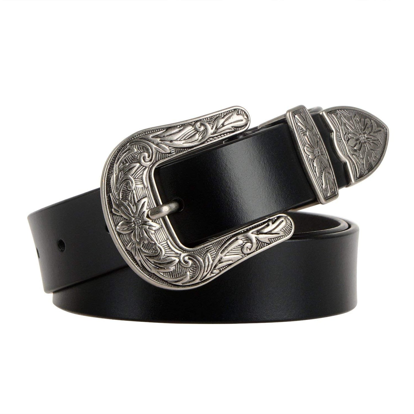 JASGOOD Women Leather Belts Ladies Vintage Western Belt Cowboy Cowgirl Country Belt Design Black Waist Belts for Pants Jeans Dresses