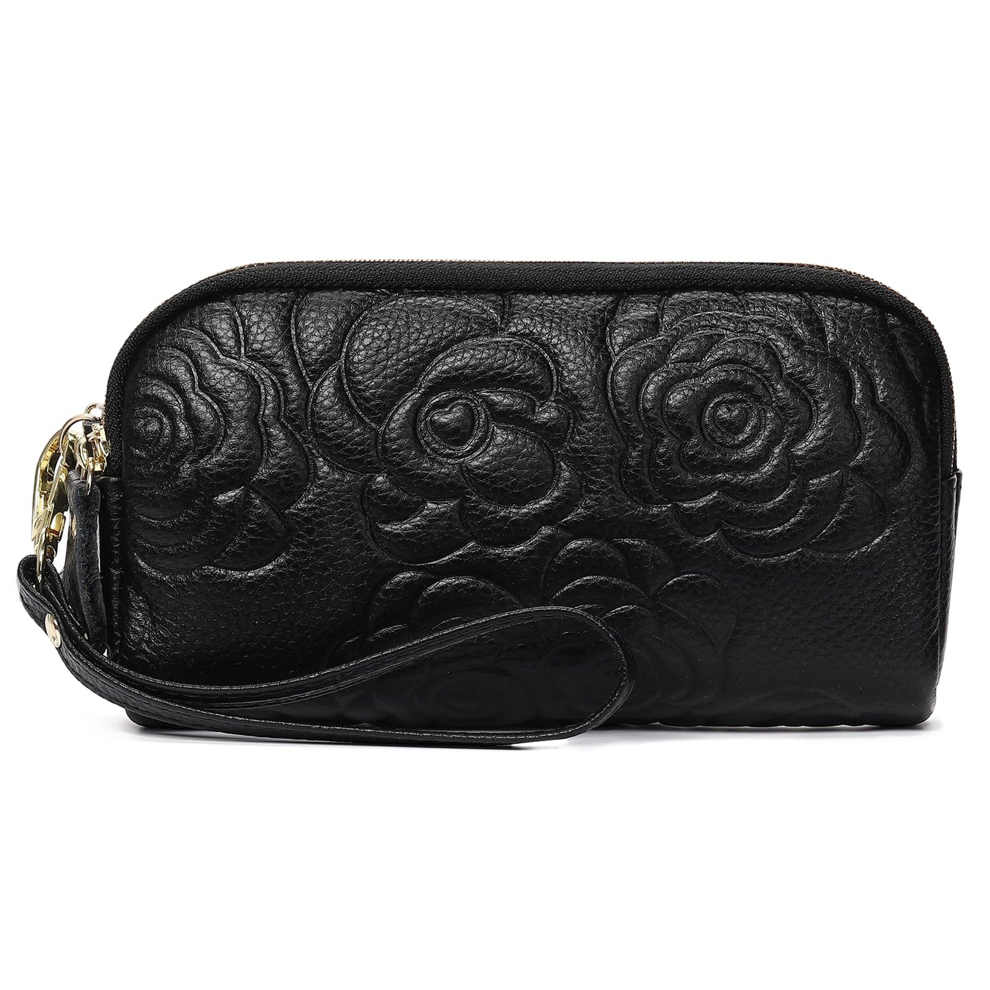 GOIACII Wristlet Wallets for Women Leather Womens Wallet Large Capacity Clutch Purse Handbags 3 Zippers with Strap Black