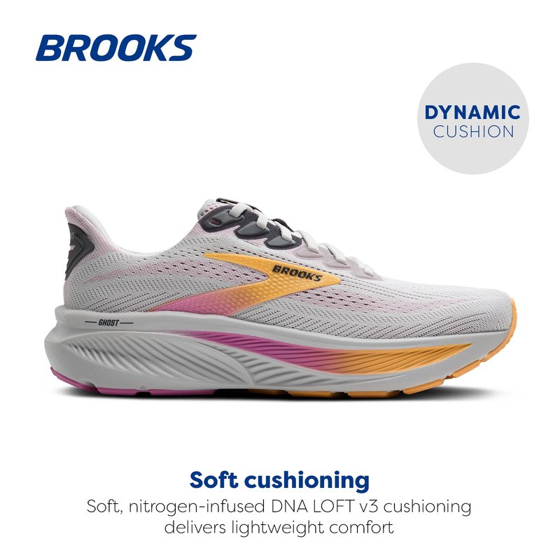 Brooks Women’s Ghost 17 Neutral Running Shoe - Oyster/Apricot/Pink - 9 Medium