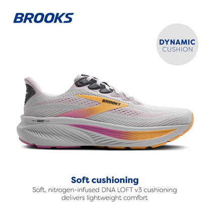 Brooks Women’s Ghost 17 Neutral Running Shoe - Oyster/Apricot/Pink - 9.5 Narrow