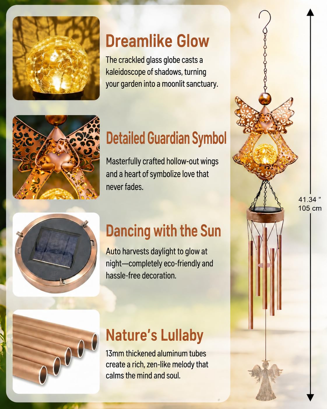 Supdeco Angel Solar Wind Chimes for Outside: Metal Outdoor Memorial Decor
