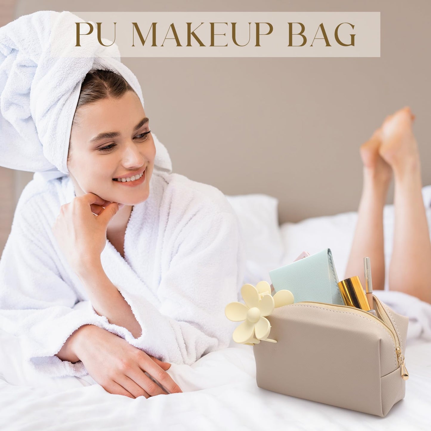 Kigeli Aesthetic Makeup Bags PU Leather Cosmetic Pouches Waterproof Plain Toiletry Bags Makeup Pouches Bulk for Women Party Gift Travel Storage Organizer(Nude Color,7.1 x 2.8 x 4.3 in)