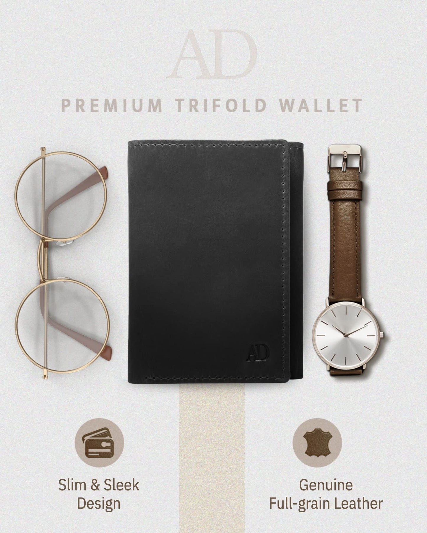 Access Denied Trifold Wallets For Men RFID - Genuine Leather Slim Mens Wallet With ID Window Front Pocket Wallet Gifts For Men