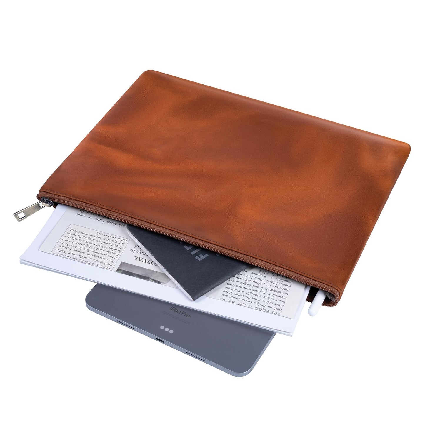 GZRHKJ Genuine Leather A4 File Folder for Document, Leather File Folder Organizer Document Holder for Men&Women, Waterproof Portfolio Envelope Folder Case