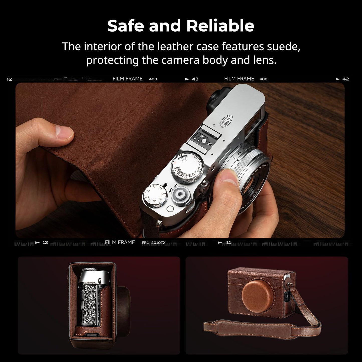 SMALLRIG Leather Case Kit for FUJIFILM X100VI, Including Half Case, Flip Cover and Shoulder Strap, Genuine Leather Material, Portable and Protecting - 4558