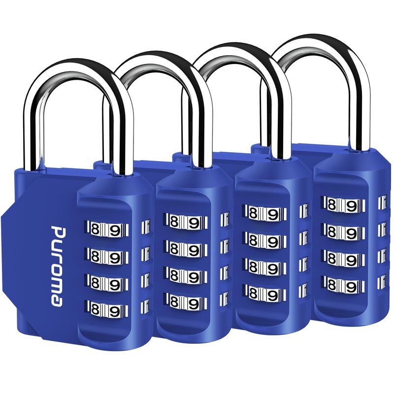 Puroma 4 Pack Combination Lock for Locker 4 Digit Outdoor Waterproof Padlock for School, Gym, Sports, Fence, Toolbox, Gate, Case, Outdoor, Hasp Storage, Cabinets (Blue)