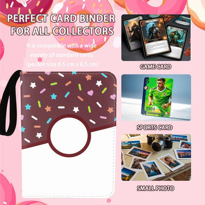 9 Pocket Card Binder 900 Card Holder Album, Pink Donut Trading Cards Holder Zipper Binder for Girl Teen Collection (Choco Donut, 900 Pocket)