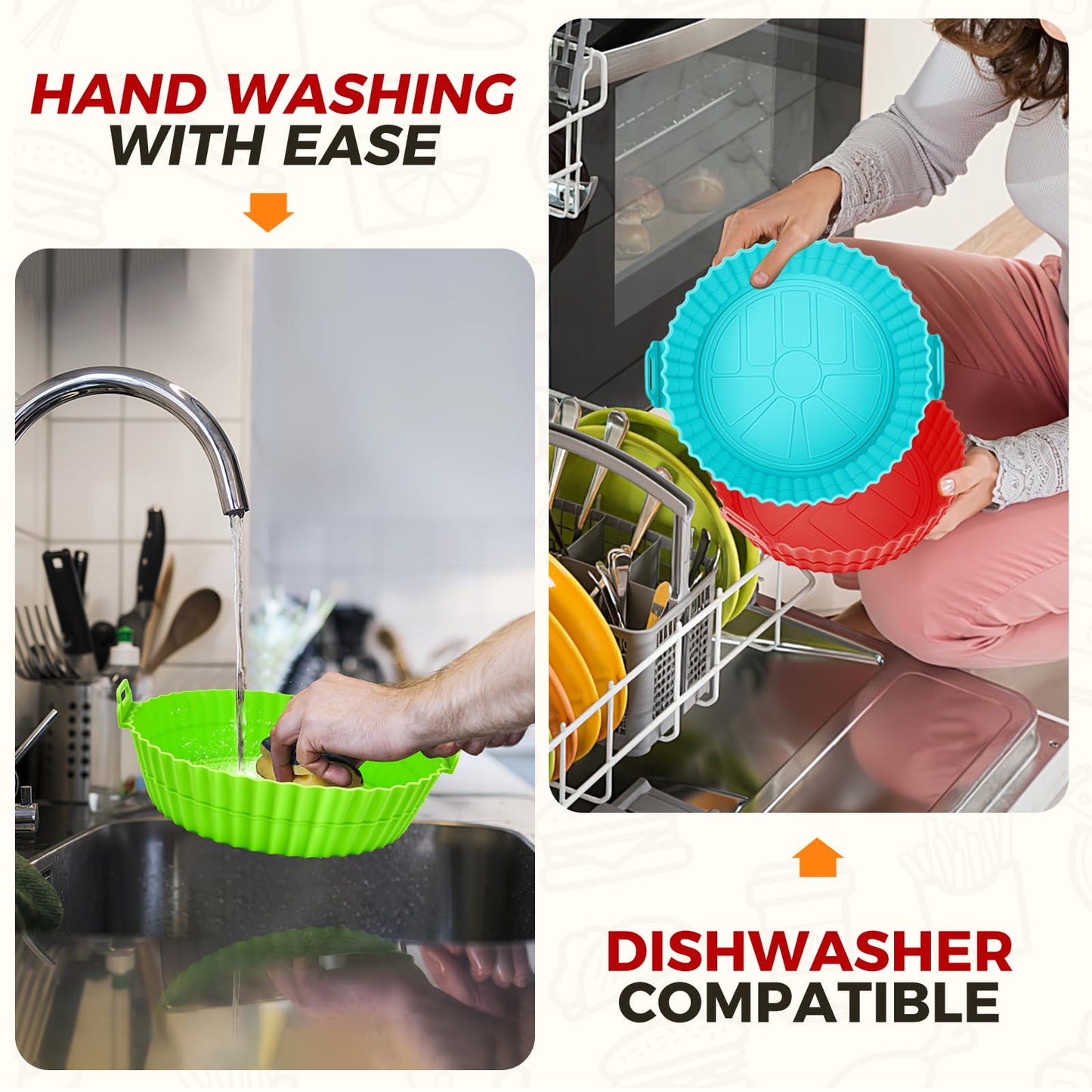 Buauty 3 Pack Air Fryer Silicone Liners 8inch Air Fryer Silicone Pot Reusable Food Grade Silicone Airfryer Liners Baking Basket Accessories Replacement of Flammable Disposable Parchment Paper