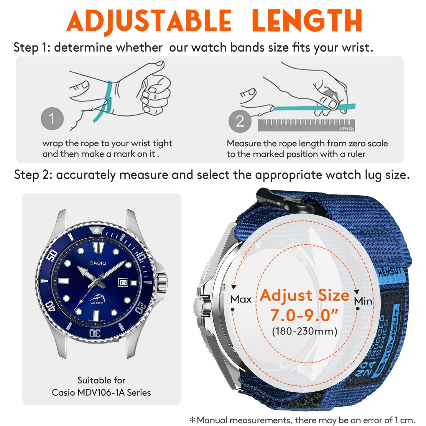20mm Quick Release Watch Band Compatible with Casio duro,Nylon Replacement Strap Wristbands for Casio MTP-V006 / MTP-1183 / MTP-VT01 / EFB-506 / CA-53W-1 / CA-61W-1