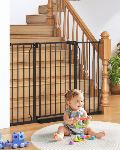 Cideny 34" Extra Tall Baby Gate for Stairs, Auto Close Stroller Friendly Dog Gate Indoor for Doorways, Pressure Mounted 29"-51" Wide Baby Gate, Easy Walk Through Gate for Children & Pets, Black