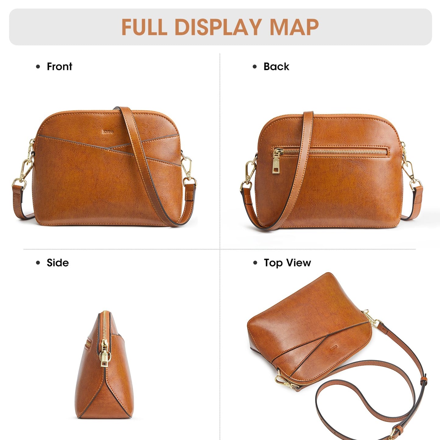 Kattee Leather Crossbody Bags for Women Trendy, Small Purses Handbags Shoulder Bag, Genuine Leather Cross Body Bag for Woman, Light Brown