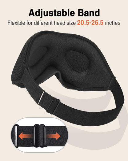 MABAO Sleep Mask for Side Sleeper, Eye Mask for Sleeping Women Men, 3D Contoured Cup No Eye Pressure 100% Light Blocking Sleeping Mask with Adjustable Strap Night Blindfold Flight, Travel, Nap, Black