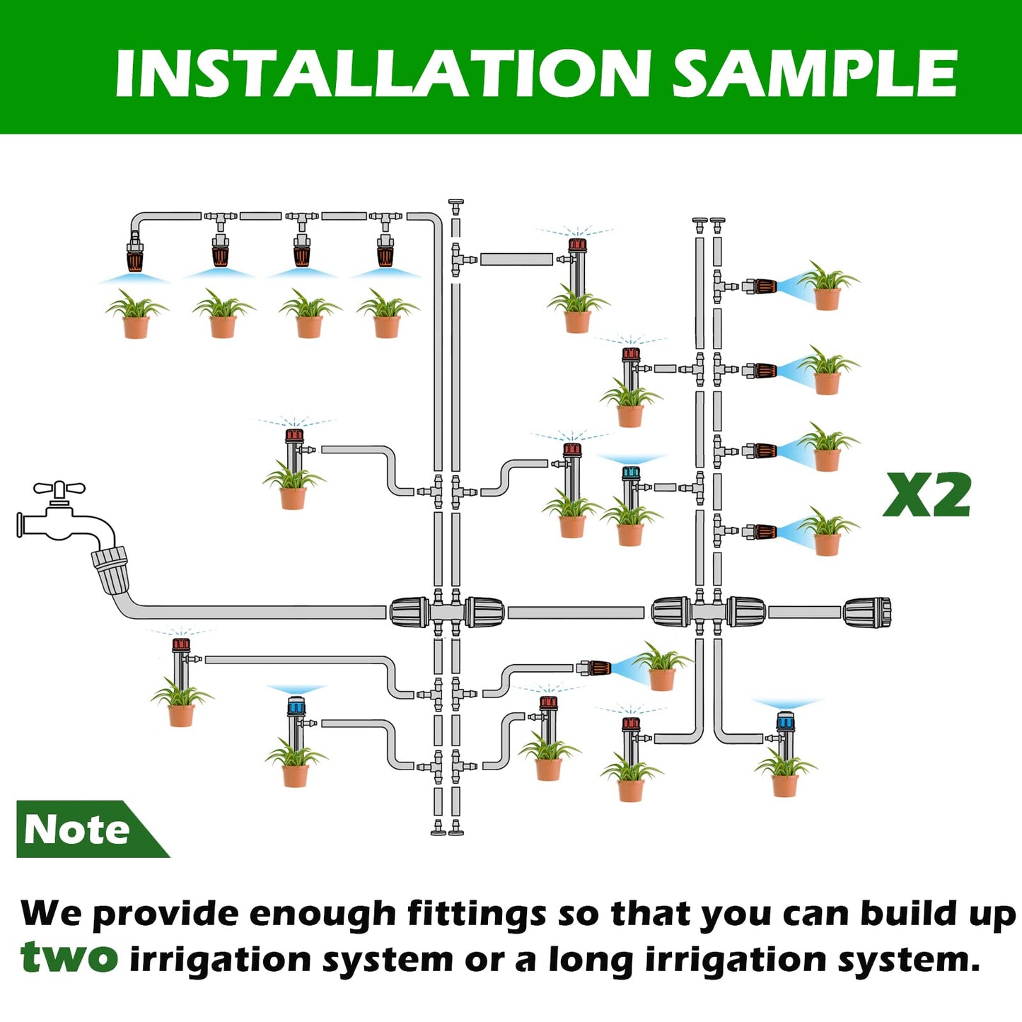 Maotong 240FT Drip Irrigation System Kit, Automatic Garden Watering Misting System for Greenhouse, Yard, Lawn, Plant with 1/2 inch Hose 1/4 inch Distribution Tubing and Accessories