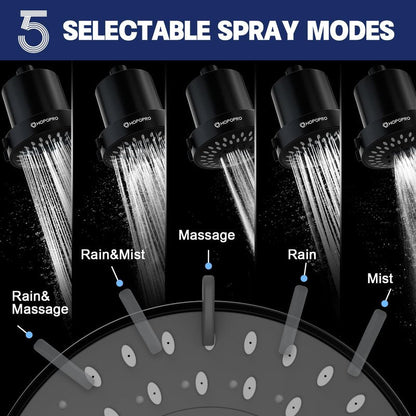 Filtered Shower Head with 5 Modes, HOPOPRO High Pressure Showerhead with Filter, 2-In-1 Fixed Showerhead Filter for Hard Water, Remove 99% Chlorine, Improves Skin Hair Condition (4 Inch Matte Black)