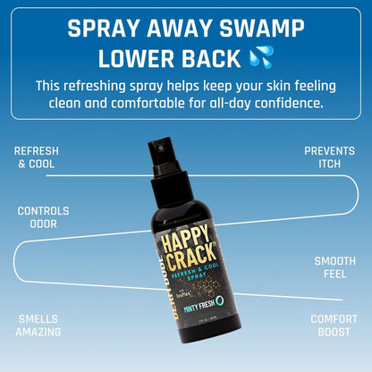 Derm Dude Happy Crack Refresh & Cool Body Spray | Minty Fresh Deodorizing Spray for Body & Skin | Odor Control with Witch Hazel & Natural DeoPlex | Soothing, Cooling & Fast-Drying | 2 oz (1 Pack)