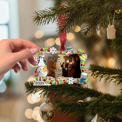 2025 Christmas Tree Ornament Picture Frame Ornament Made of Zinc Alloy Glitter Powder Pendant 3x2 Picture Frame for Pet, Baby Holiday Keepsake Gift (Snowman Snowflake, Silvery)