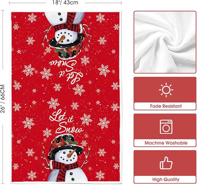 Artoid Mode Red Snowman Xmas Trees Santa Claus Truck Merry Christmas Kitchen Towels Dish Towels, 18x26 Inch Farmhouse Decoration Hand Towels Set of 6