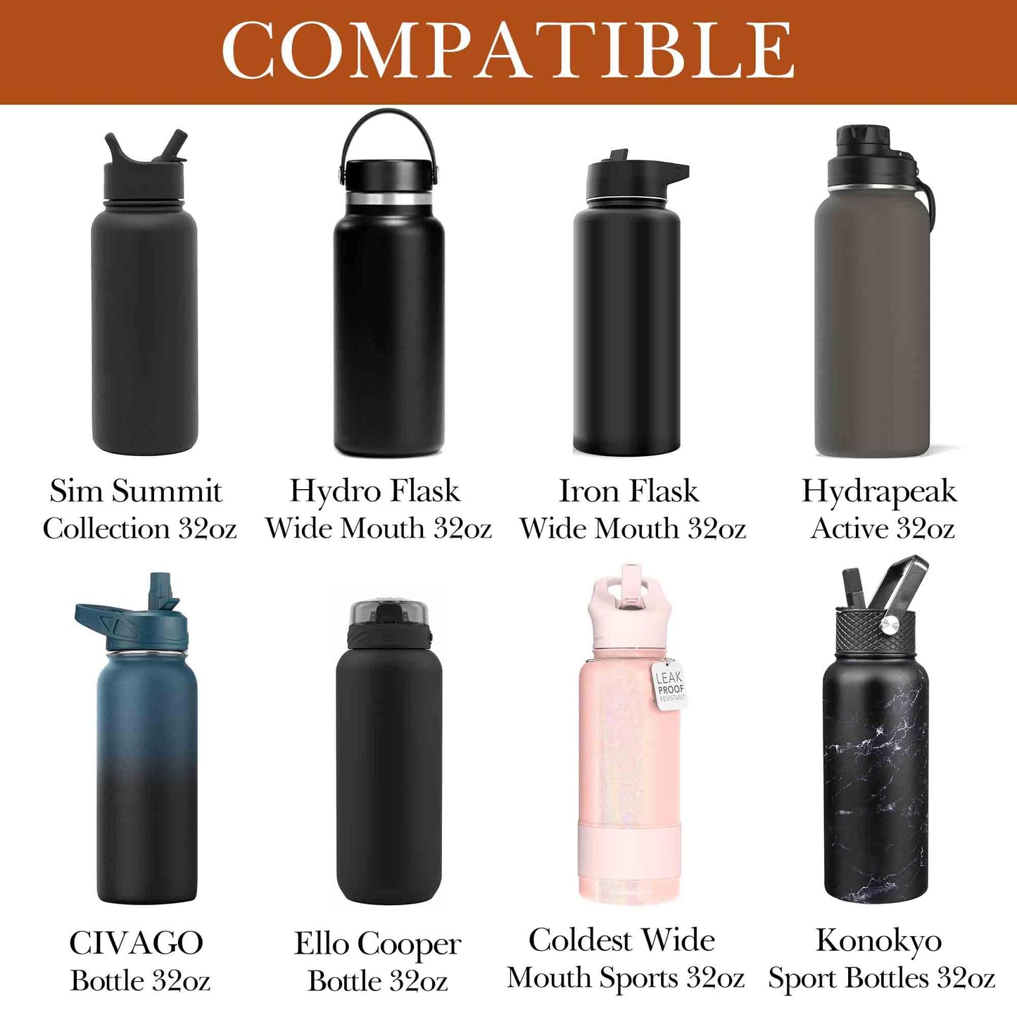 Linkidea Vegan Leather Water Bottle Carrier with Strap Compatible with Hydro Flask Wide Mouth 32oz, Iron Flask, Waterbottle Sling Bag Holder with Shoulder Strap