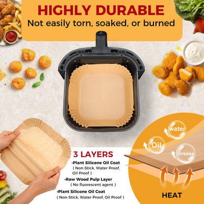 Air Fryer Disposable Paper Liners - 150Pcs 8In Square Parchment Paper Non-Stick Airfryer Basket Liners for Steamer Microwave Oven, Deep Fryer Parts & Accessories