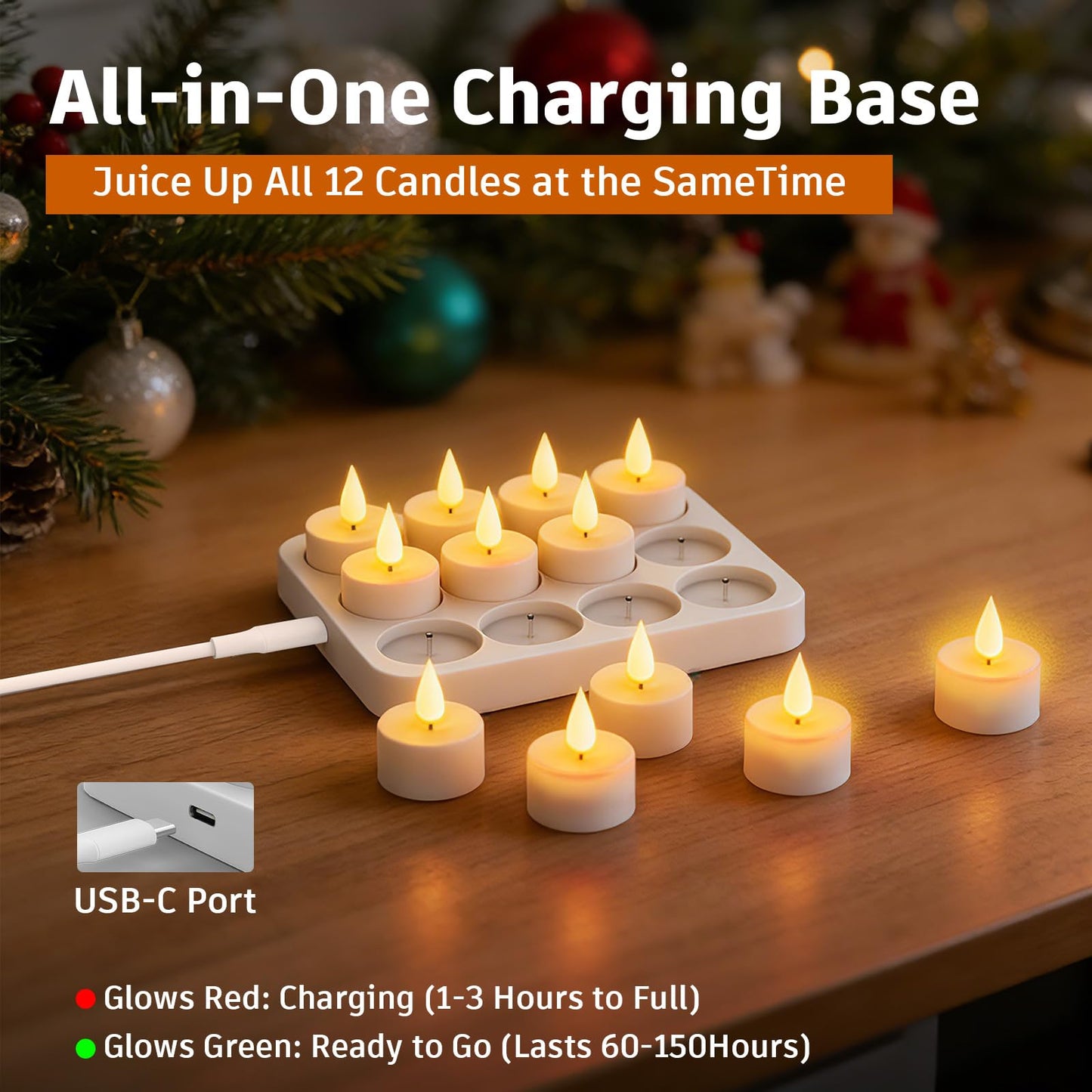 12Pack Rechargeable Tea Lights with Charging Base, Remote & Timer Flameless Tealight, LED Flickering Battery Operated Candles for Christmas, Halloween, Weddings & Table Centerpieces (1.46" x 1.99")