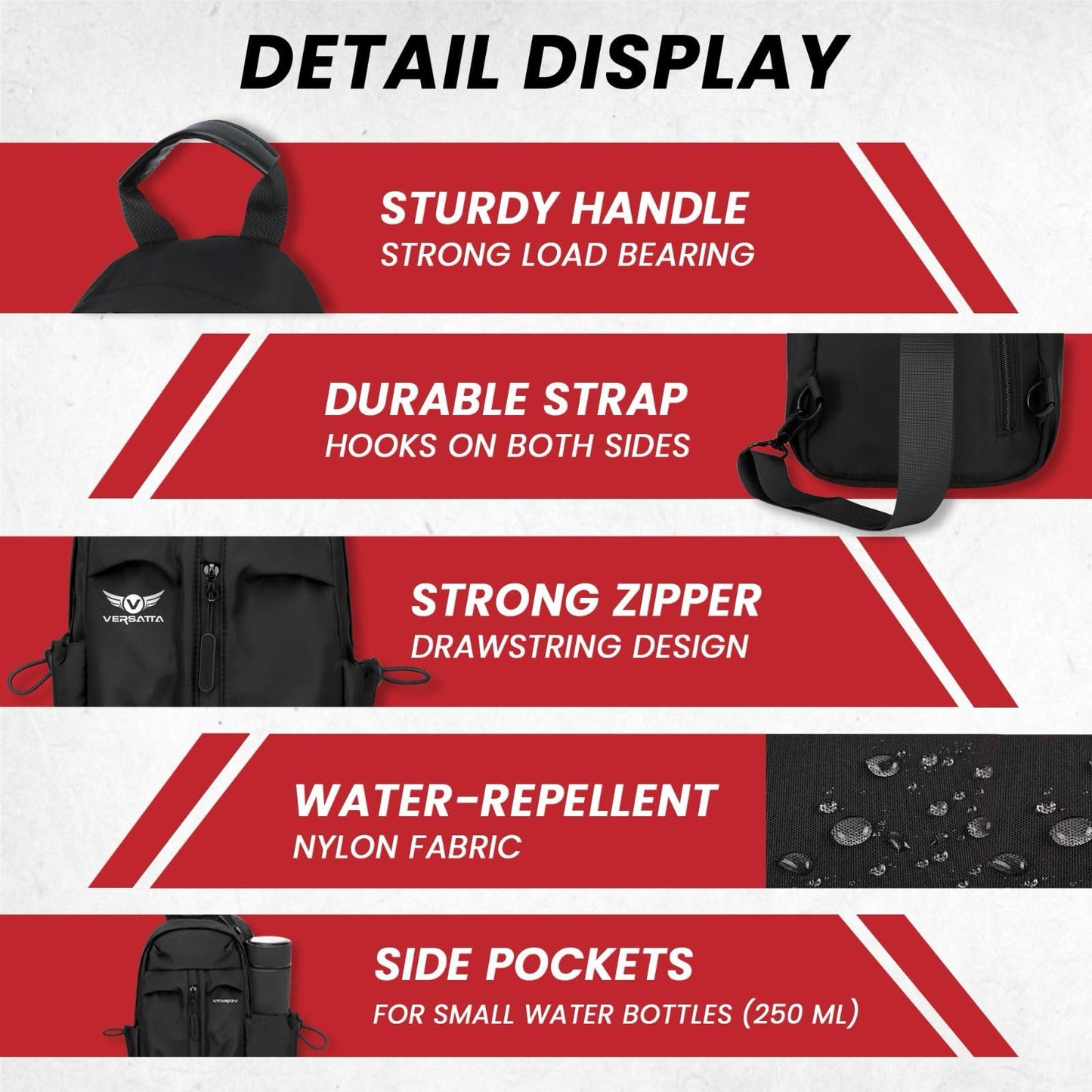 VERSATTA Small Sling Crossbody Backpack with RFID Pocket, Adjustable Shoulder Bag for Men Women, Lightweight One Strap Backpack for Hiking, Mini Travel Crossbody Bags for Women Chest Bag with USB Port
