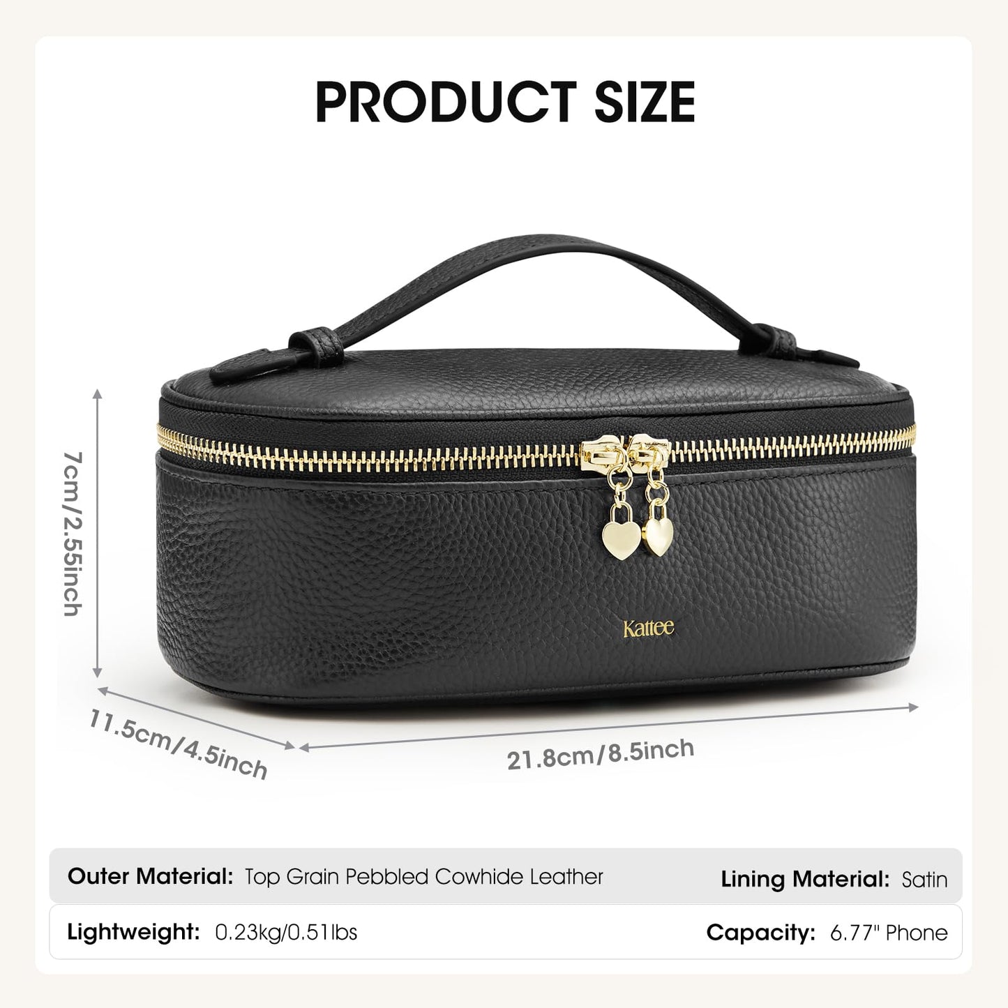Kattee Makeup Bag for Women, Leather Cosmetic Bag, Working Makeup Bags for Ladies with Handles, Portable Travel Toiletry Bag,Black