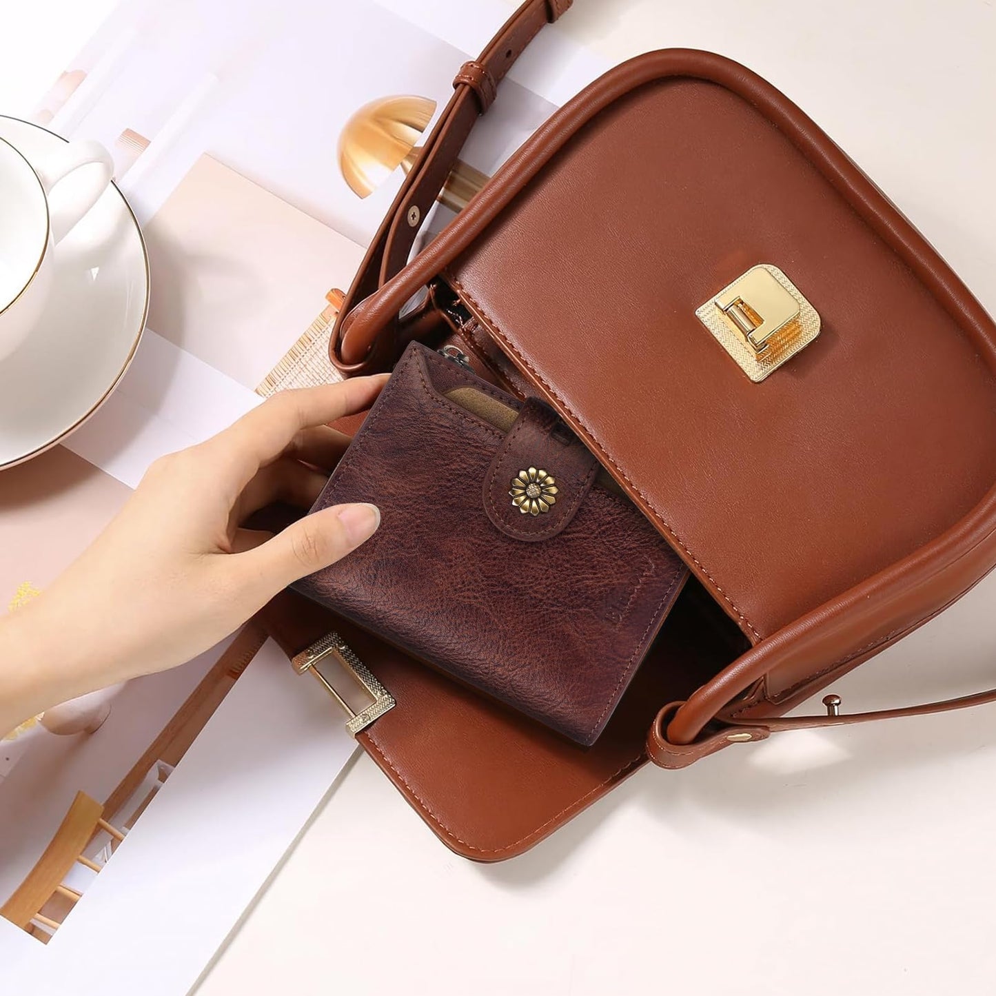 Blucoay Wallet Women,Rfid Blocking Leather Bifold Womens Wallet Compact Card Holder Small Wallet for Women with Removable ID Window Darkhkaki