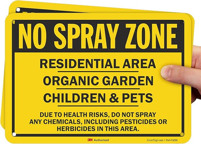 SmartSign (Pack of 2) 7 x 10 inch “No Spray Zone - Residential Area, Children & Pets, Organic Garden” Sign, 55 mil HDPE Plastic, Black and Yellow, Made in USA