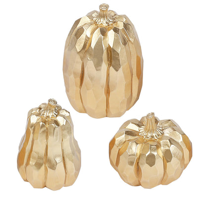 DETENE 3 Pack Thanksgiving Gold Pumpkins, Pumpkin Fall Decoration - Elegant Autumn Harvest Decor for Fall, Thanksgiving & Halloween, Perfect for Home, Table, Fireplace Mantel, Office & Kitchen