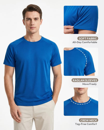 MCPORO Workout Shirts for Men Short Sleeve Quick Dry Athletic Gym Active T Shirt Moisture Wicking 2 Pack Black, Blue Medium