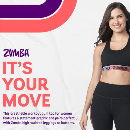 ZUMBA Women’s Love Scoop Sports Bra, Athletic Workout Top for Women, Black, X-Small