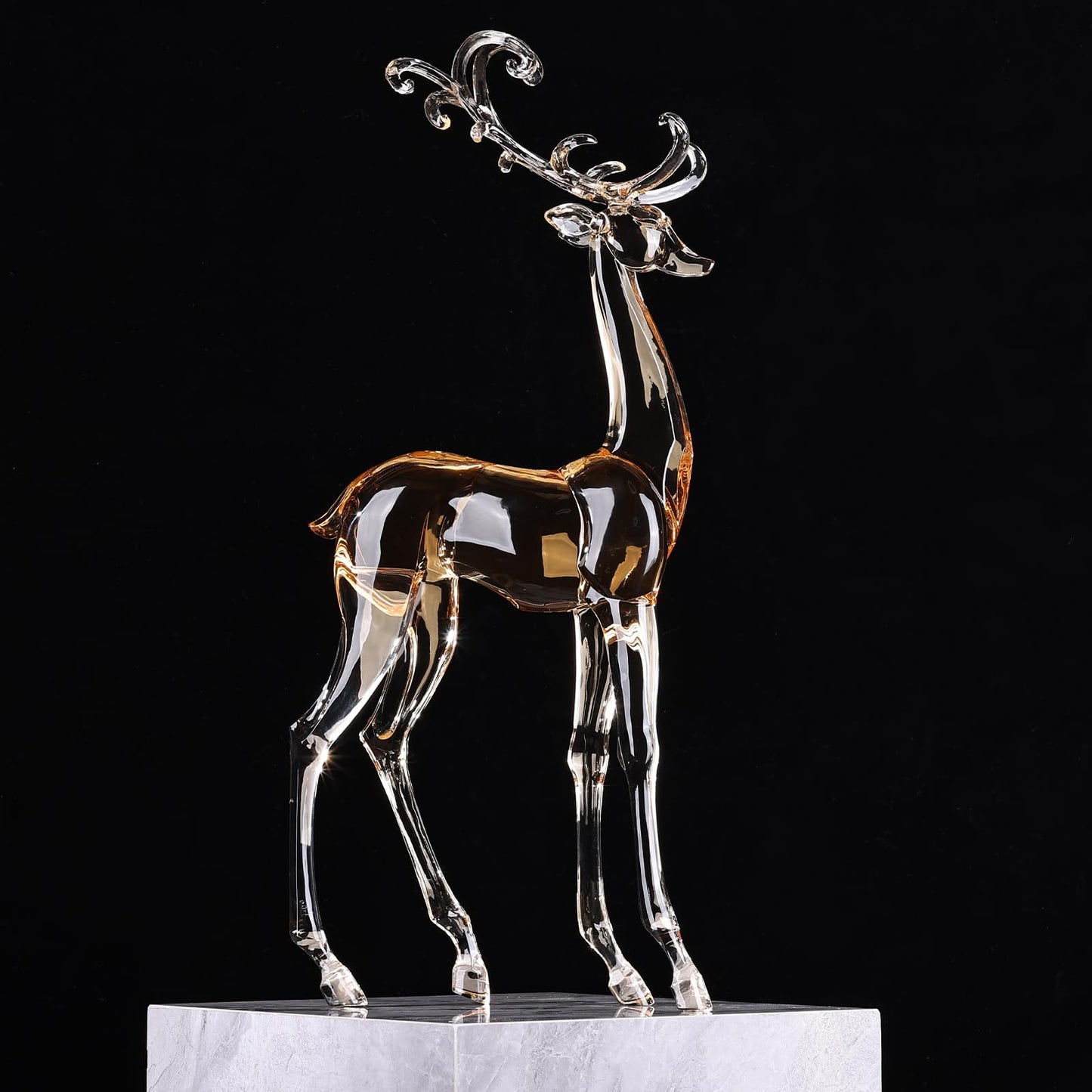 18" Tall Acrylic Christmas Reindeer Figurine - Elegant Clear Large Reindeer Ornaments for Christmas Indoor Decor, Holiday Centerpiece, Living Room, Fireplace, Table Display (Gold Standing Reindeer)