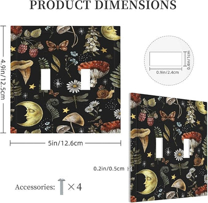 Nature Plant Botanical Daisy Mushroom Snails And Moon Double Toggle Light Switch Cover Decorative 2 Gang Wall Plate Electrical Switchplate Faceplate for Bathroom Decorate Accessories