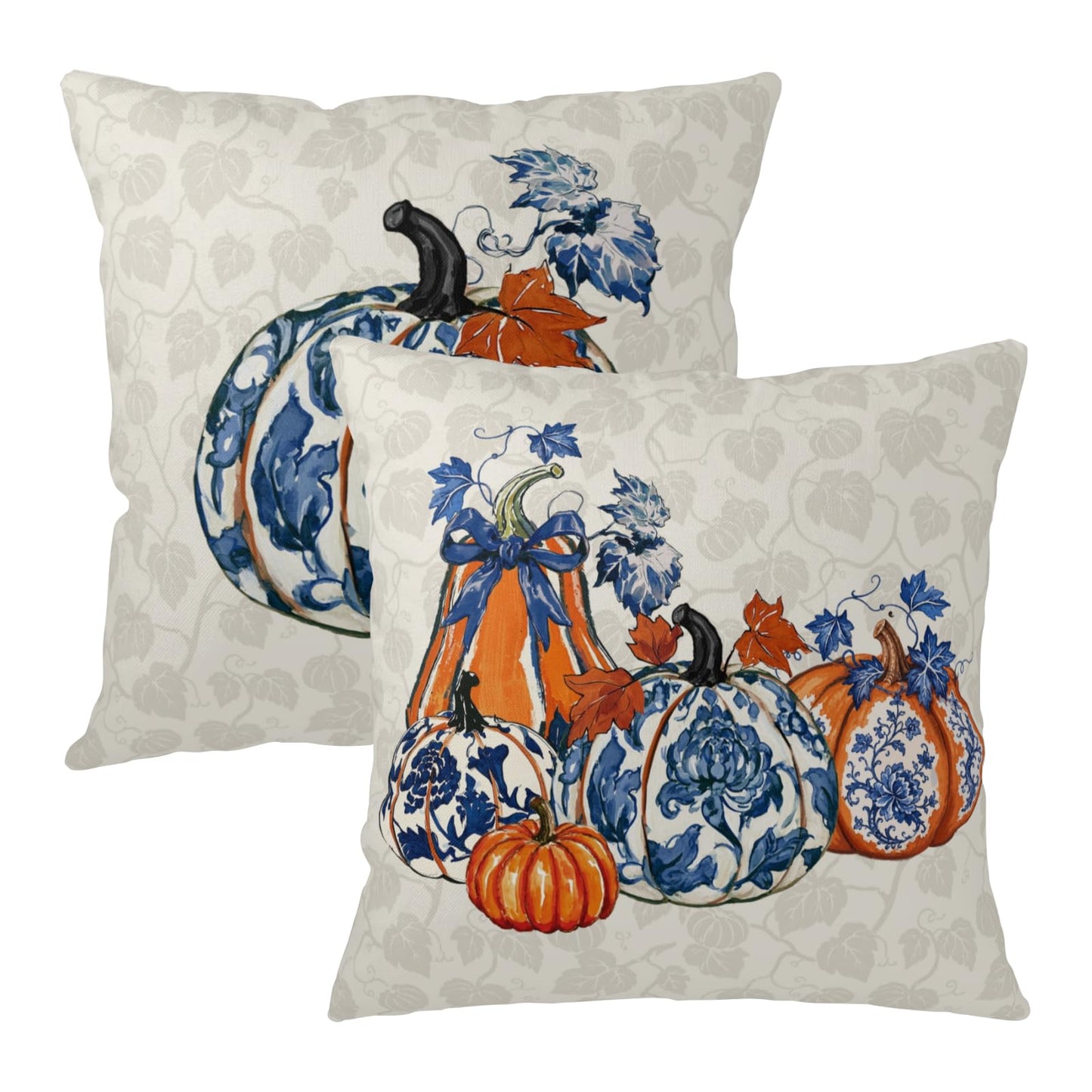 ABSOP Fall Orange Blue Pumpkin Pillow Covers 18x18 Inch Autumn Decorative Throw Pillow Covers Set of 2 Thanksgiving Harvest Pillowcases for Soft Couch Room Decor