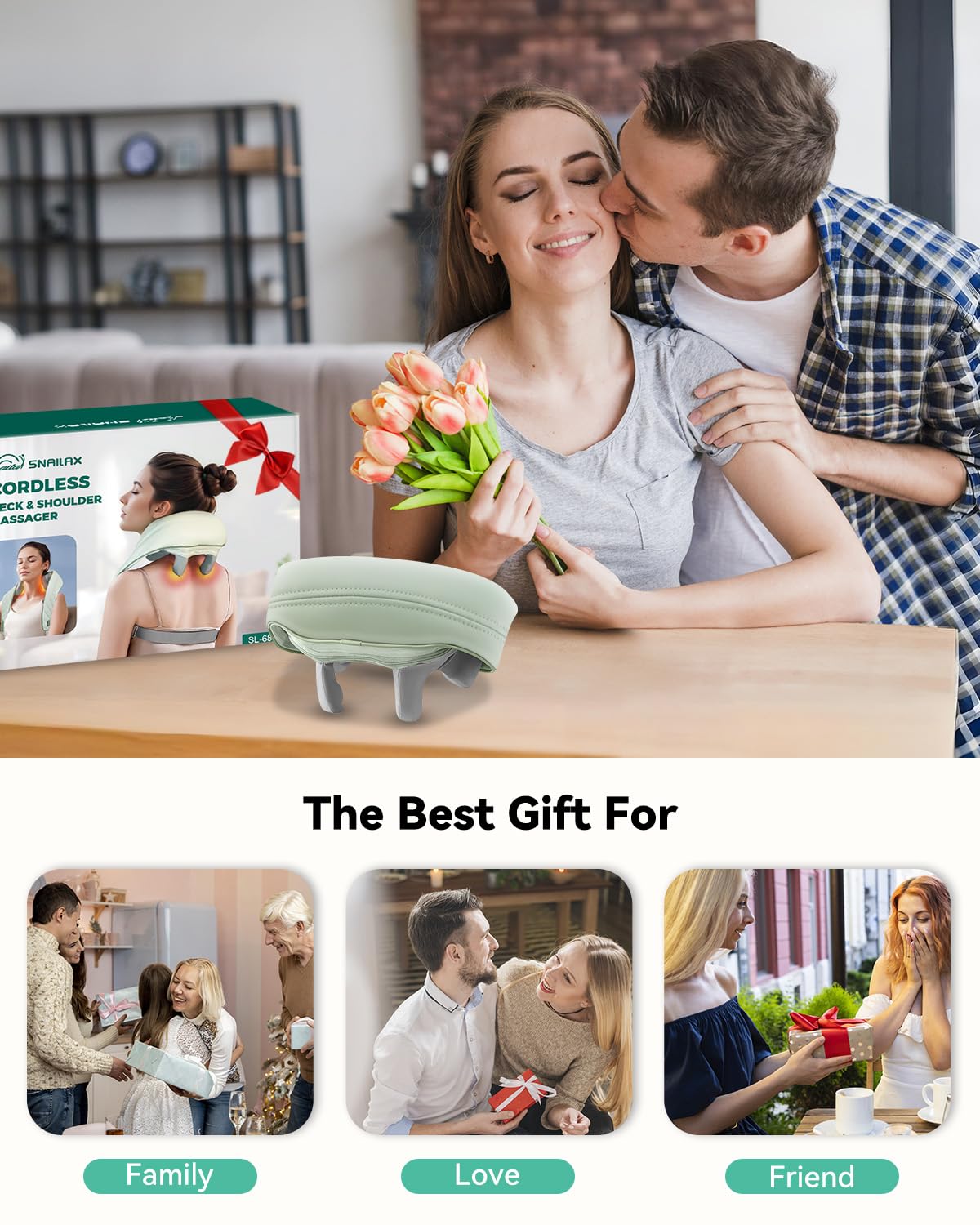 Snailax Neck Massager for Pain Relief Deep Tissue, Neck Massage with Heat, Cordless Massager for Back and Shoulder Pain, Deep Kneading Back Massager, Gift for Mom Dad