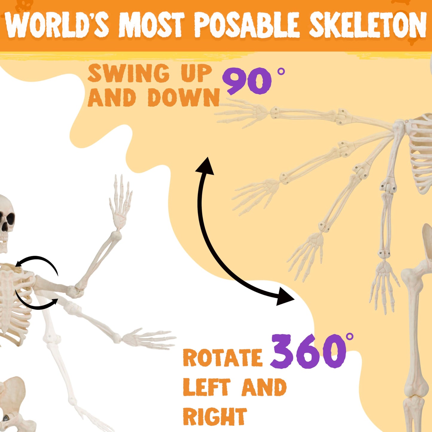 JOYIN 2PCS 36" Halloween Skeleton Decor, 3FT Full Body Stayable Movable Joints, Posable Hanging Skeletons for Halloween Decoration, Yard, Graveyard, Haunted House Props, Spooky Scene Party Favor