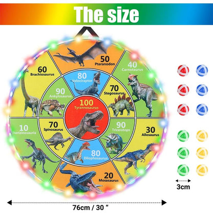 30 Inch LED Dart Board Kids Game,12PCS Sticky Balls,Indoor/Outdoor Sports Carnival Games Yard Party, Suitable for 3 4 5 6 7 8 9 10 Years Old Boys and Girls Birthday Gifts Dinosaur Toys