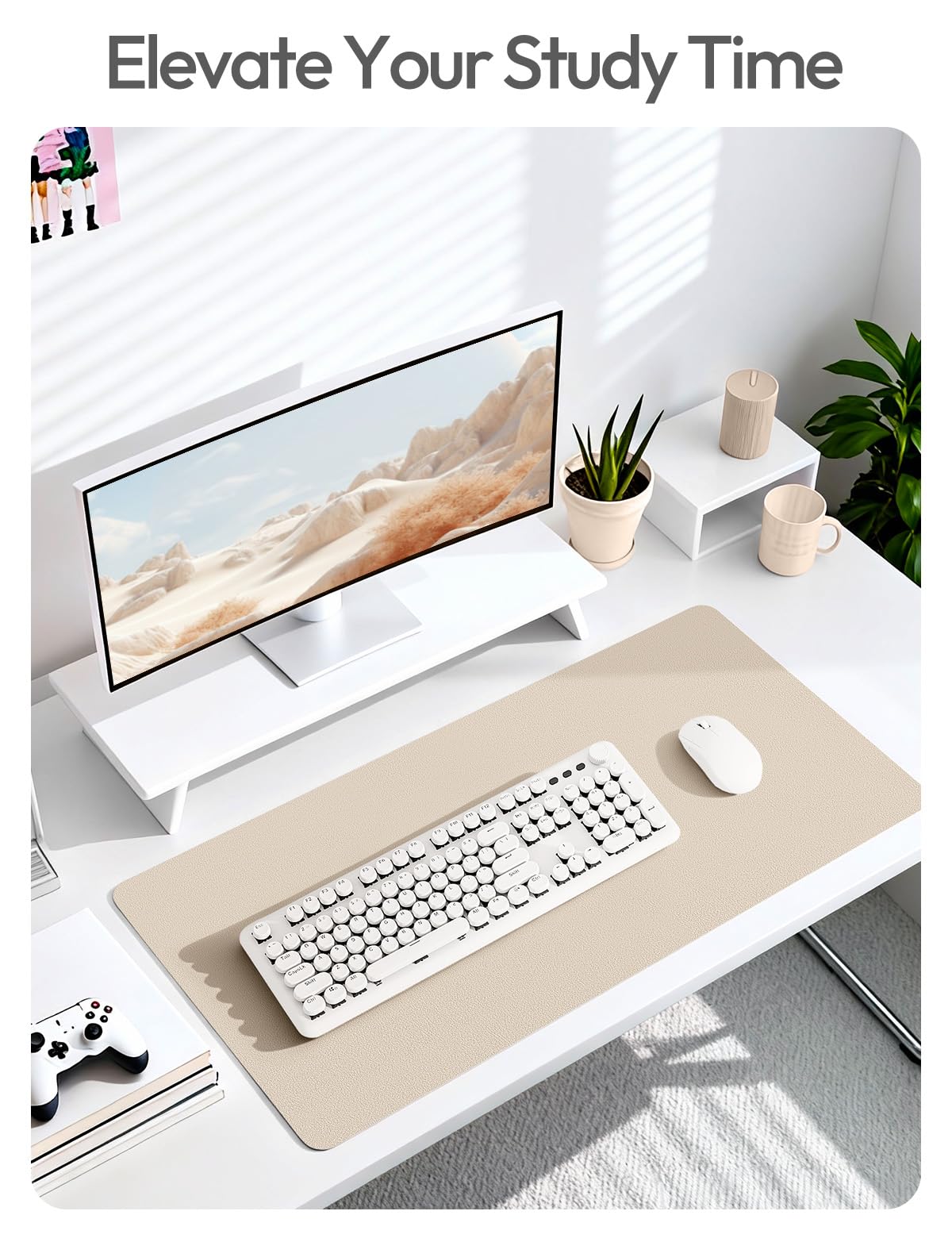 YSAGi Leather Desk Pad Protector, Office Desk Mat, Large Mouse Pad, Non-Slip PU Leather Desk Blotter, Laptop Desk Pad, Waterproof Desk Writing Pad for Office and Home (Eggshell, 47" x 17")