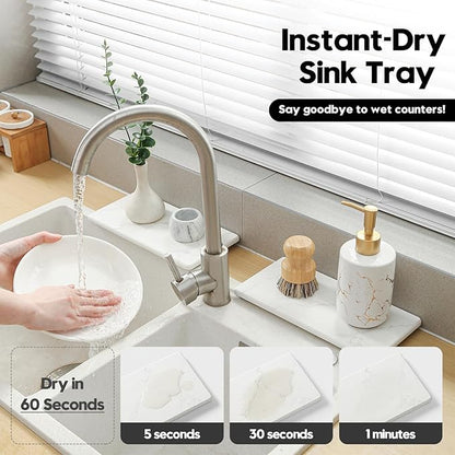 2PCS 10"x 5" Large Bathroom Sink Vanity Trays, Water Absorbing Diatomite Stone