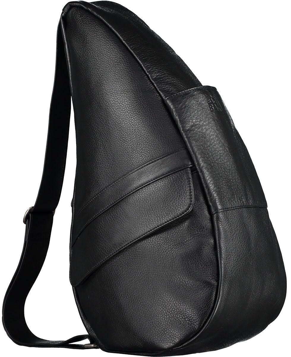 AmeriBag 19" Full-Grain Leather Healthy Back Bag Ergonomic Crossbody Sling for Everyday Use, Travel & Walking Comfort (Black)